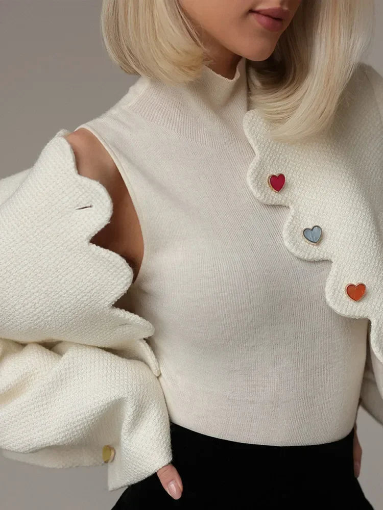 WW | Damen Elegantes Weste mit Hohem Kragen und Einzigartigen Knöpfen