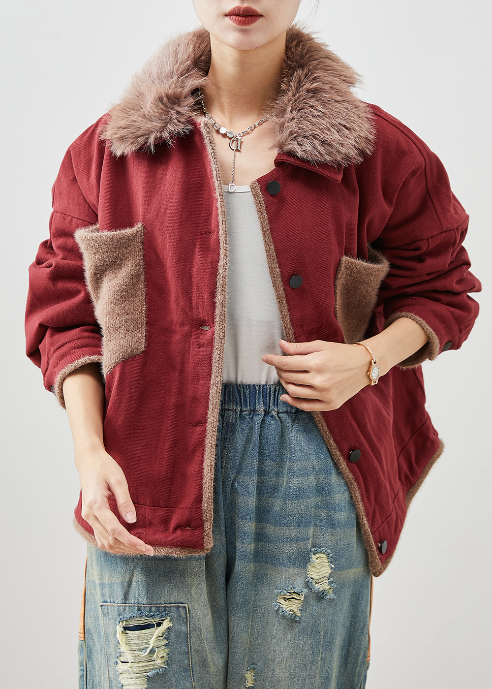 WW | Patchwork Cotton Coats Fur Collar