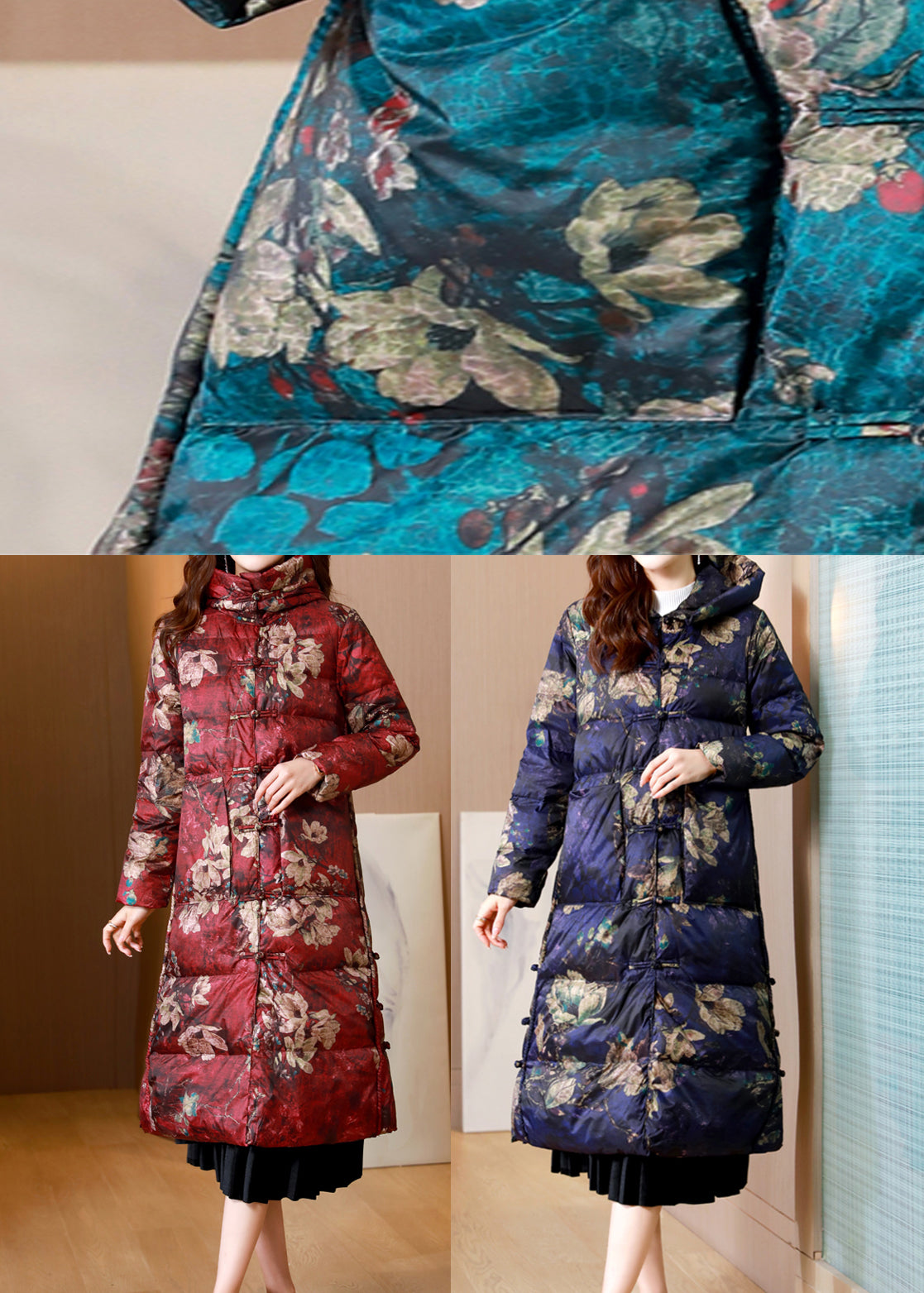 WW | Drucktaschen Patchwork Entenfedern Pufferjacken Stehkragen Winter