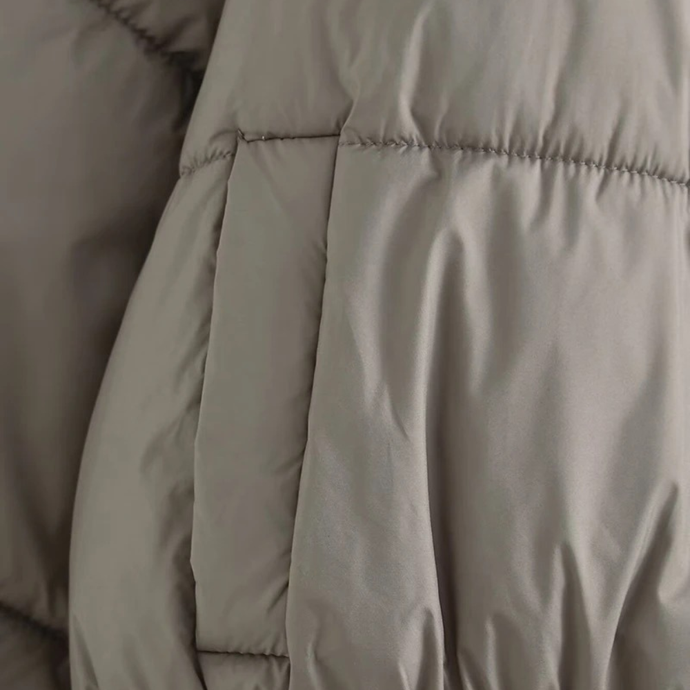 WW | Damen Kurze Pufferjacke mit Hohem Kragen und Elastischem Taillengürtel