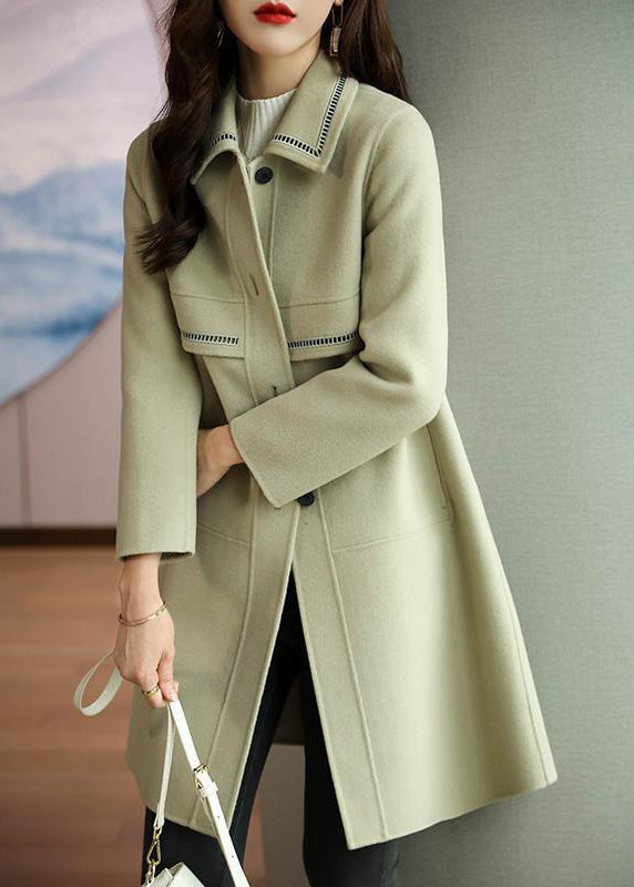 WW | Grass Green Peter Pan Collar Patchwork Wool Jackets