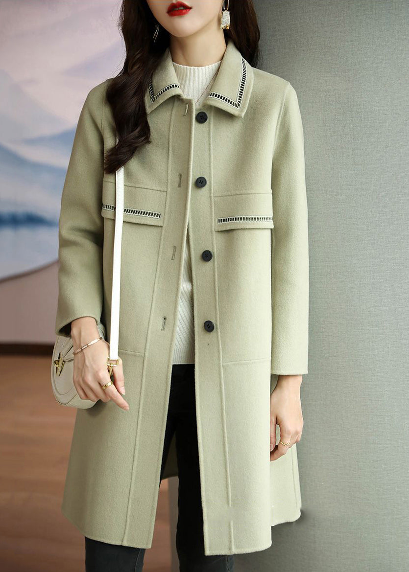 WW | Grass Green Peter Pan Collar Patchwork Wool Jackets