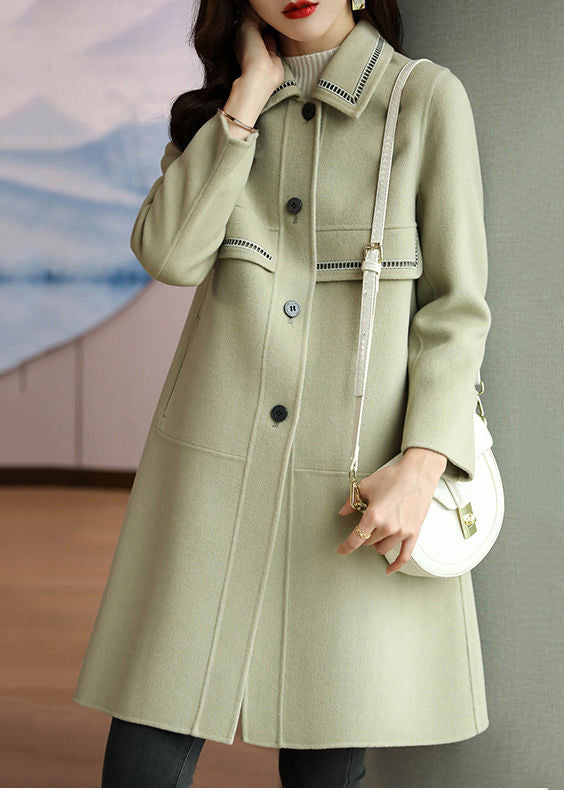 WW | Grass Green Peter Pan Collar Patchwork Wool Jackets