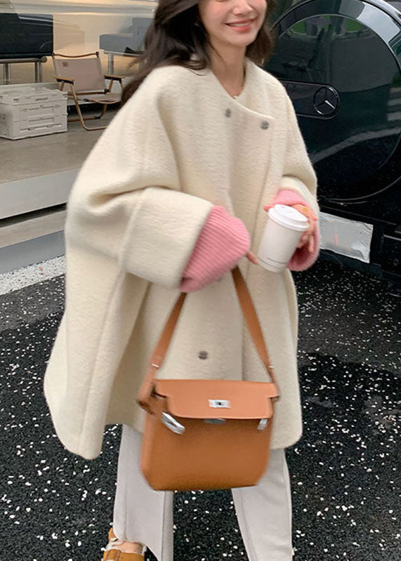 WW | Gray O-Neck Button Wool Mid-Length Coats