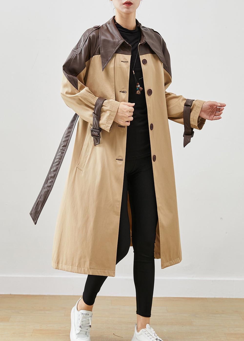 WW | Khaki Peter Pan Collar Patchwork Cotton Coats