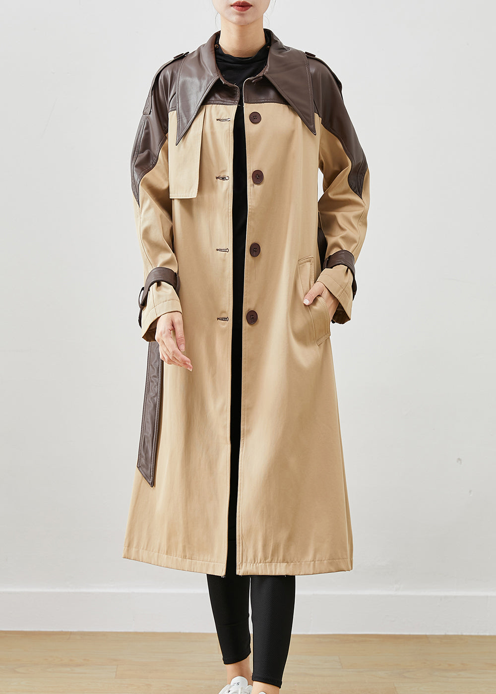 WW | Khaki Peter Pan Collar Patchwork Cotton Coats