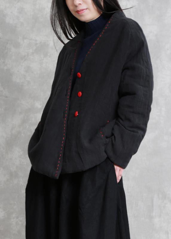 WW | Black Fashion Trench Coat Gifts V-Neck Thick Jackets