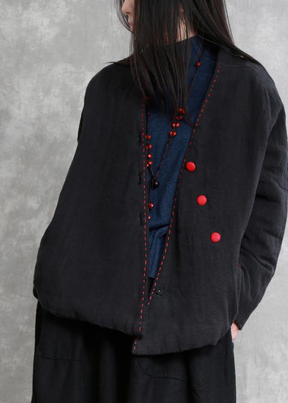 WW | Black Fashion Trench Coat Gifts V-Neck Thick Jackets