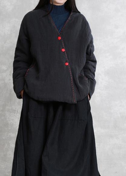 WW | schwarzer Mode-Trenchcoat Geschenke v-Ausschnitt dicke Jacken