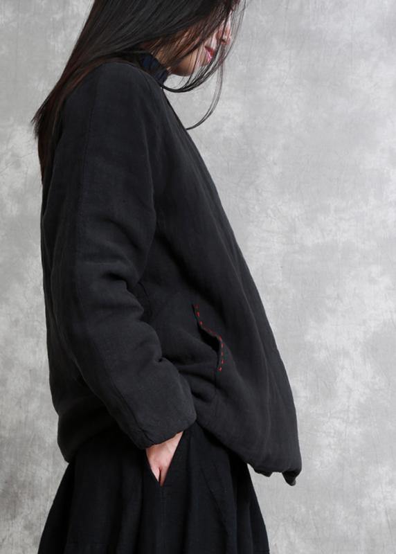 WW | schwarzer Mode-Trenchcoat Geschenke v-Ausschnitt dicke Jacken