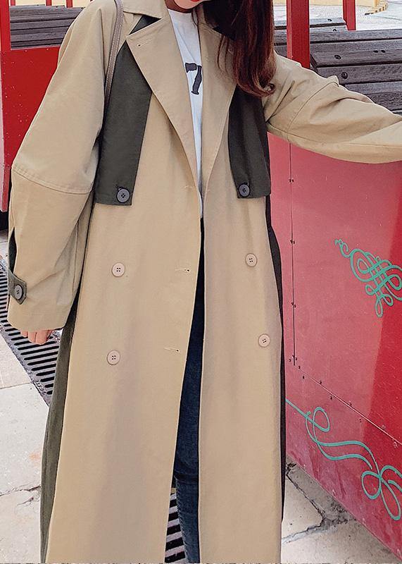 WW | Double-Breasted Fine Patchwork Long Coats Khaki Oversized Coats