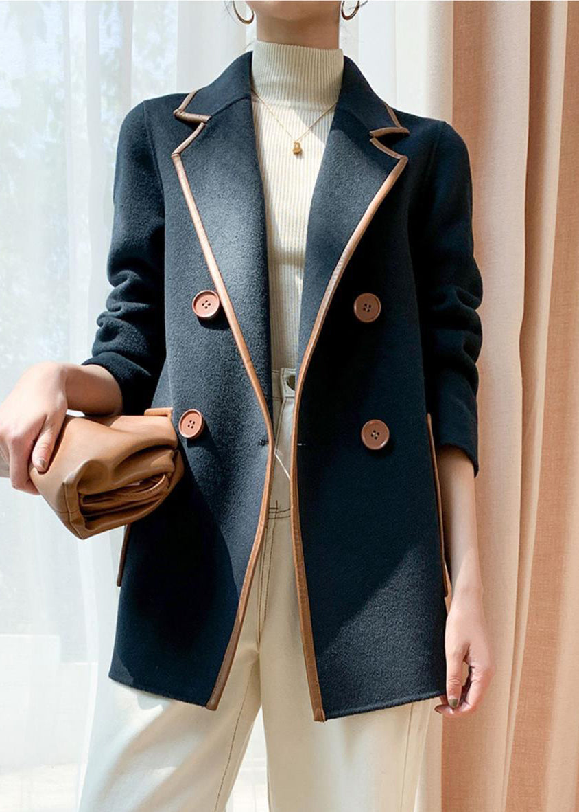 WW | Patchwork Wool Coats Peter Pan Collar Double-breasted