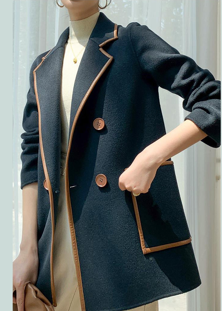 WW | Patchwork Wool Coats Peter Pan Collar Double-breasted