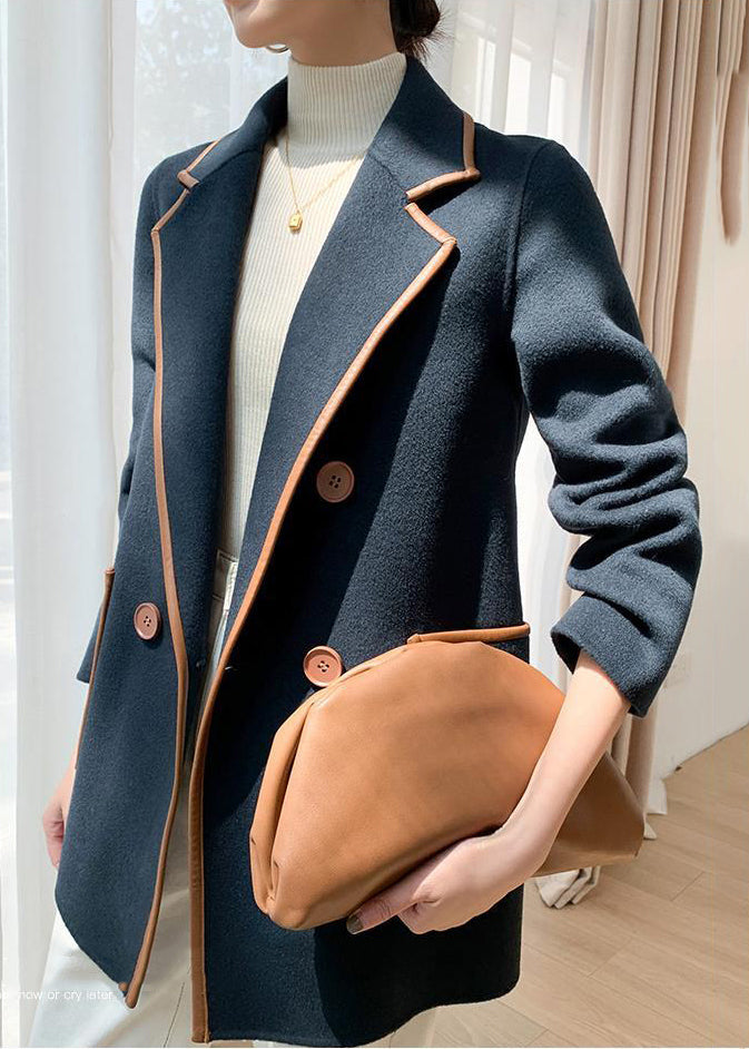 WW | Patchwork Wool Coats Peter Pan Collar Double-breasted