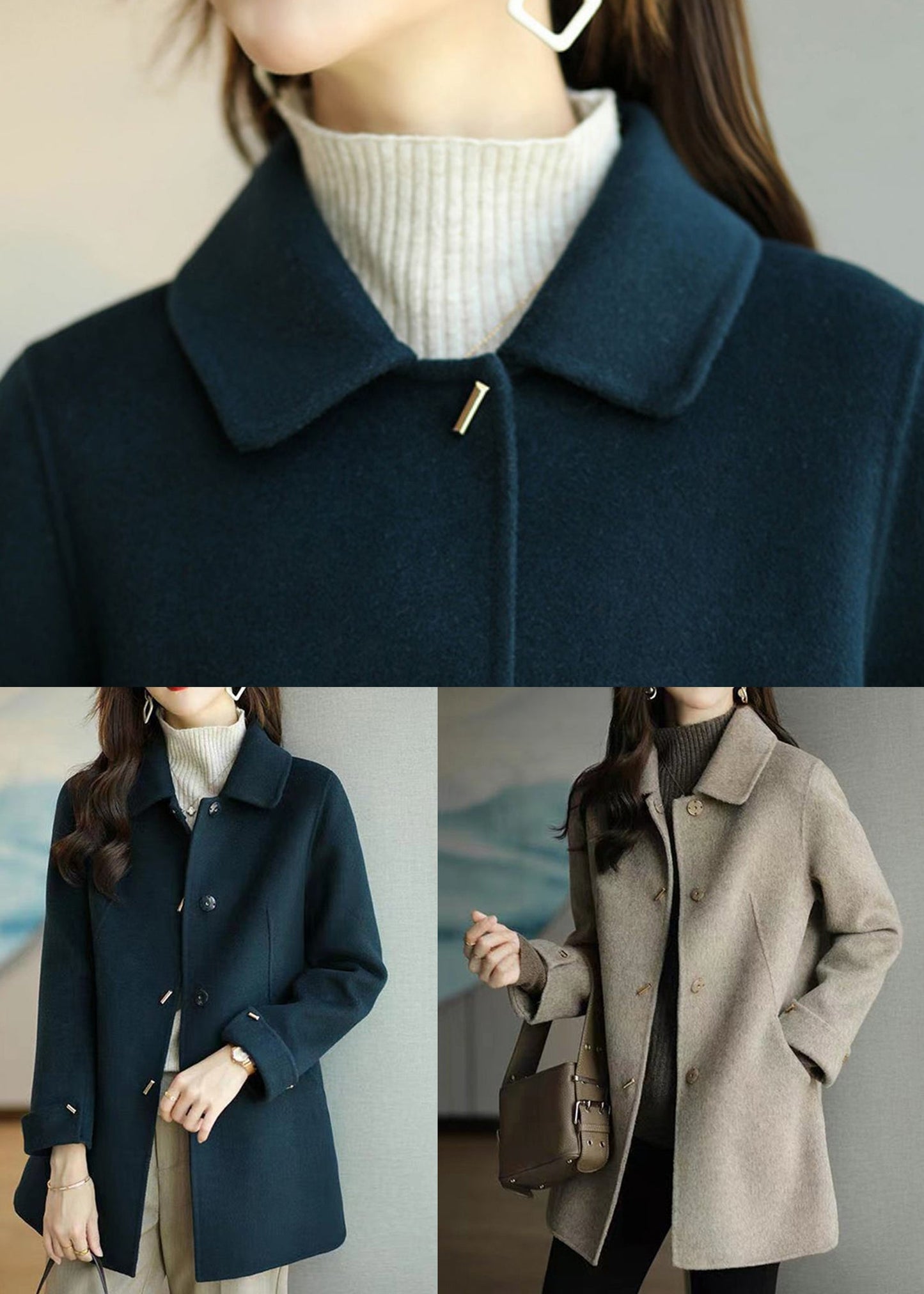 WW | Patchwork Wool Coats Button Long Sleeve