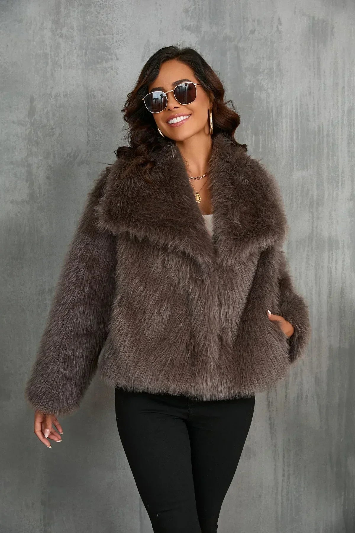 WW | Jacken Kurz Flauschig Pelzjacke Winterjacke für Damen
