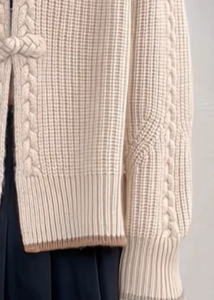 WW | Apricot V-Neck Button Patchwork Knitted Sweater Cardigan Long Sleeve