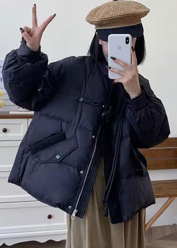 WW | Chinesischer Stil Schwarze Quasten Entenfedern Puffers Jacken Winter
