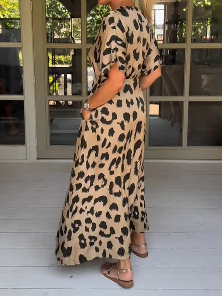 WW | Damenkleid Set mit V-Ausschnitt und Leopardenmuster