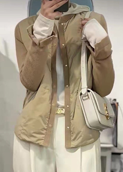 WW | Gray O-Neck Button Duck Down Patchwork Coats Winter