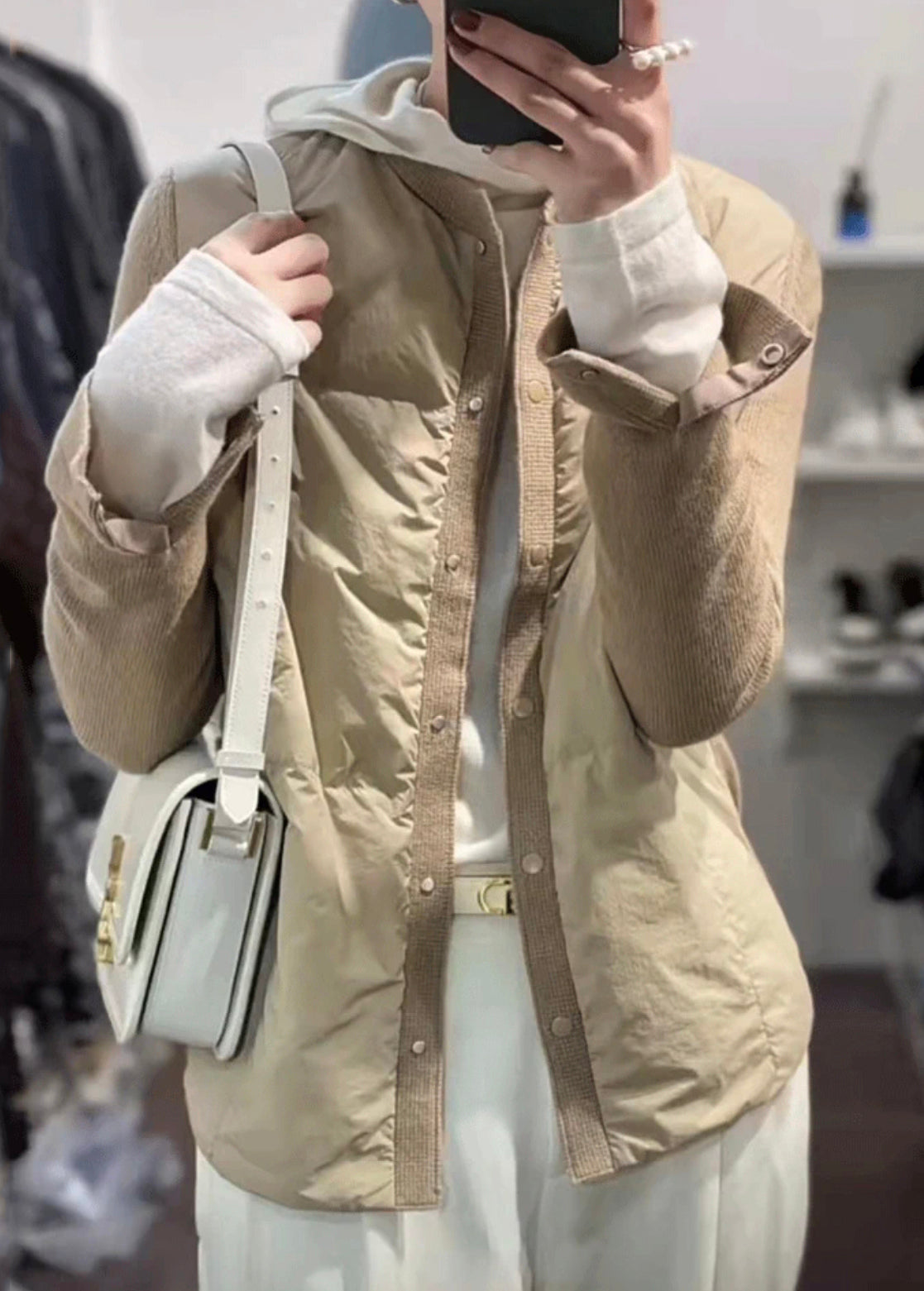 WW | Gray O-Neck Button Duck Down Patchwork Coats Winter