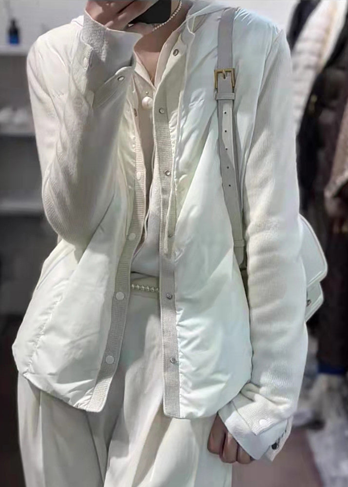 WW | Gray O-Neck Button Duck Down Patchwork Coats Winter