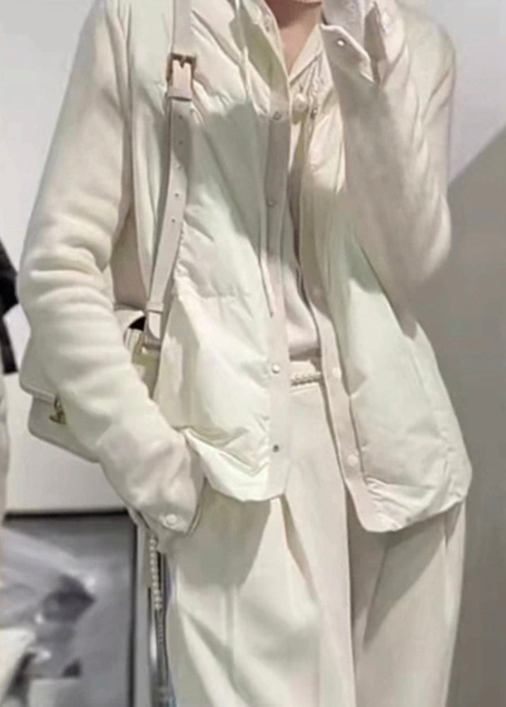 WW | Gray O-Neck Button Duck Down Patchwork Coats Winter