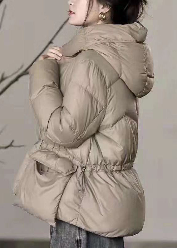 WW | Khaki Hooded Drawstring Duck Feather Coats Winter