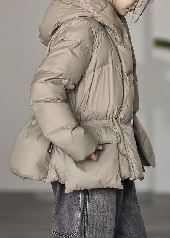 WW | Khaki Hooded Drawstring Duck Feather Coats Winter