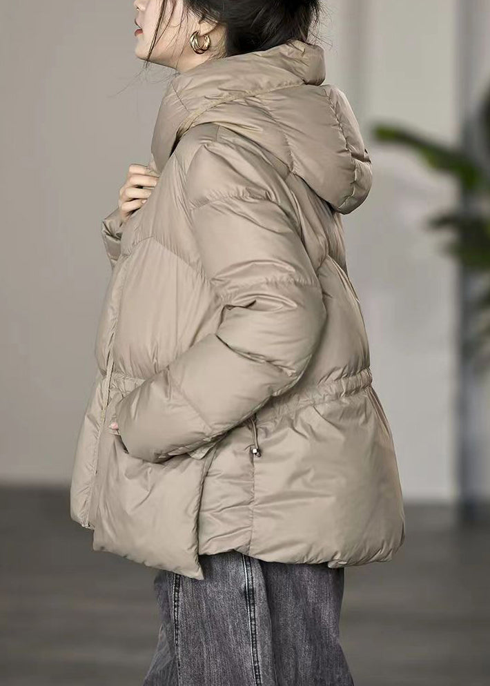 WW | Khaki Hooded Drawstring Duck Feather Coats Winter