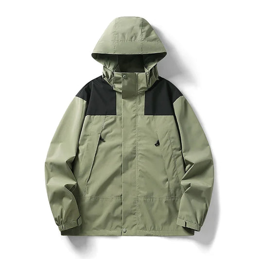 WW - Unisex Outdoor winddichte und wasserdichte Kapuzenjacken mit langen Ärmeln und farblich passendem Reißverschluss