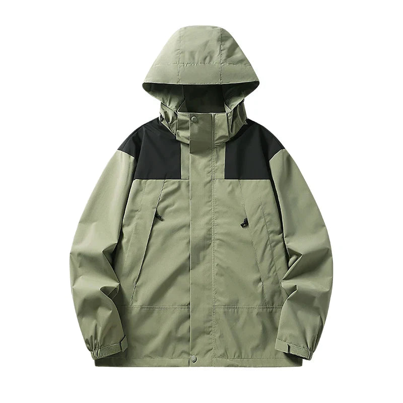 WW - Unisex Outdoor winddichte und wasserdichte Kapuzenjacken mit langen Ärmeln und farblich passendem Reißverschluss