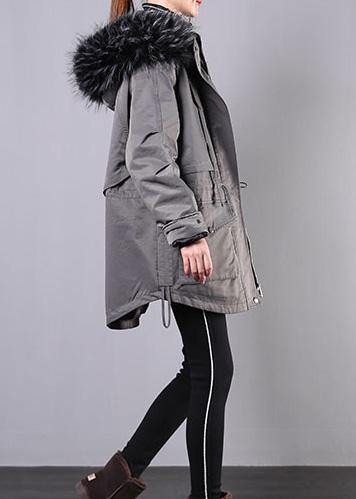 WW | Locker sitzende Wintermäntel graue Kapuzenfellkragen Frauen Parka