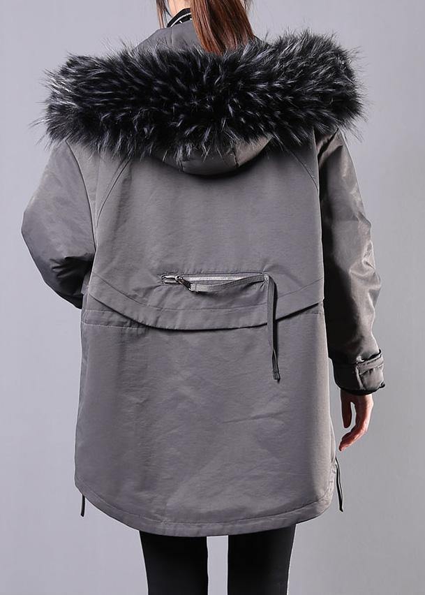 WW | Locker sitzende Wintermäntel graue Kapuzenfellkragen Frauen Parka