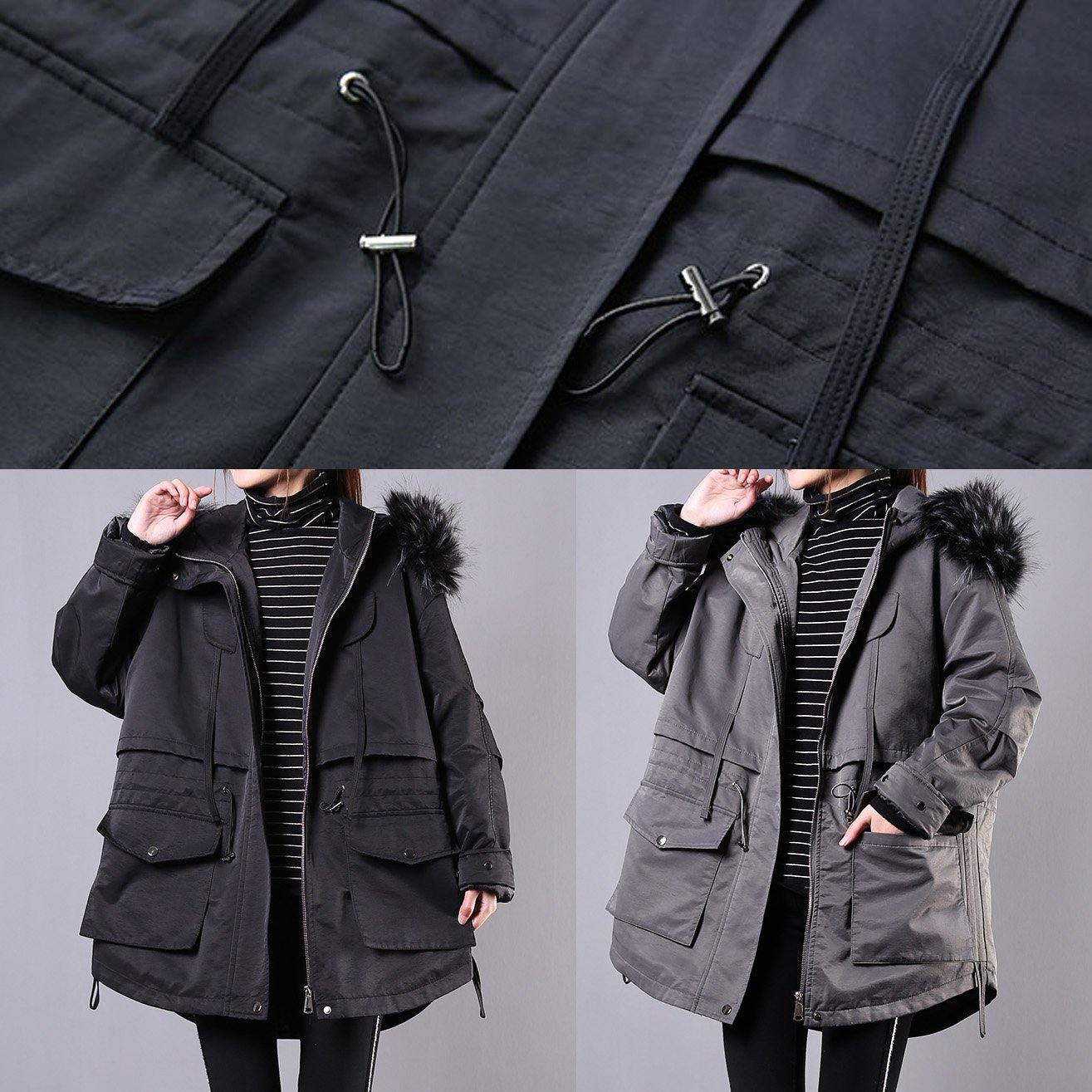 WW | Locker sitzende Wintermäntel graue Kapuzenfellkragen Frauen Parka