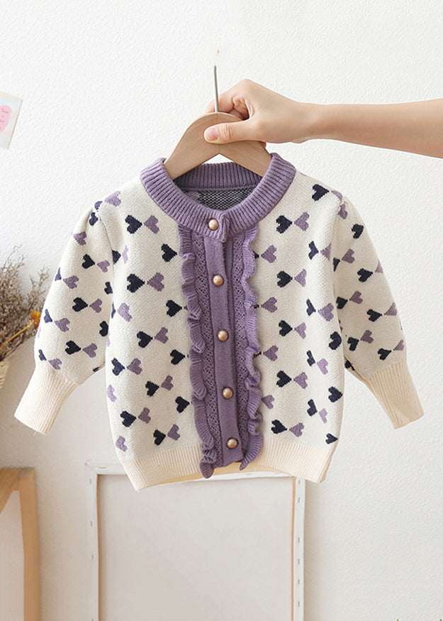 WW | Purple Button Ruffle Patchwork Cotton Knit Kids Coats