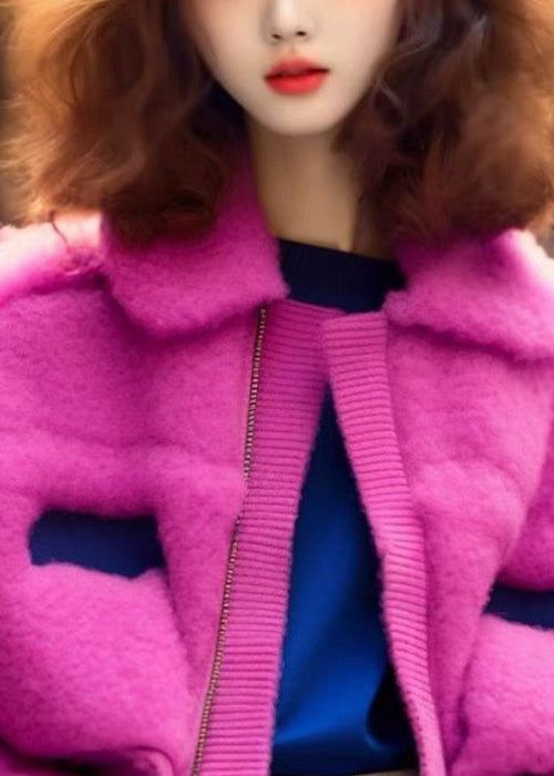 WW | Rose Peter Pan Collar Zipper Teddy Faux Fur Coats Long Sleeves