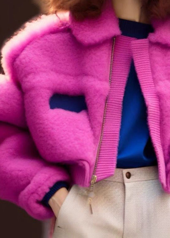 WW | Rose Peter Pan Collar Zipper Teddy Faux Fur Coats Long Sleeves
