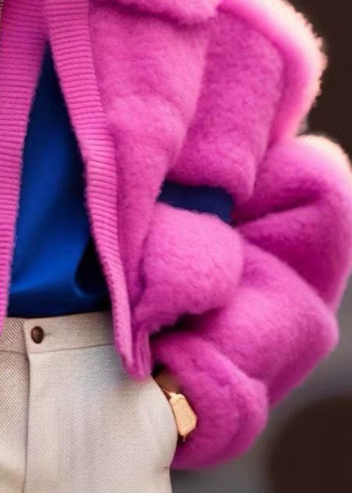 WW | Rose Peter Pan Collar Zipper Teddy Faux Fur Coats Long Sleeves