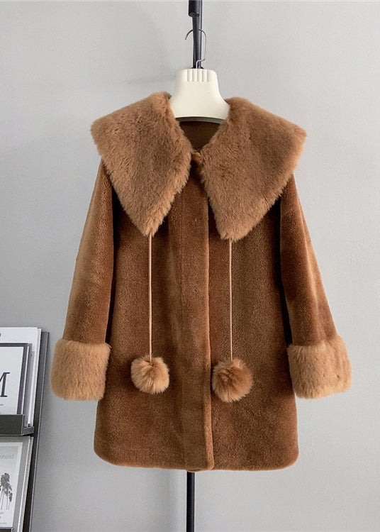 WW | White Square Collar Fuzzy Ball Decorated Wool Coats Winter