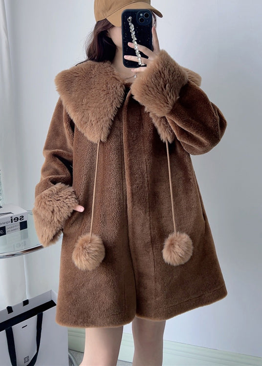 WW | White Square Collar Fuzzy Ball Decorated Wool Coats Winter