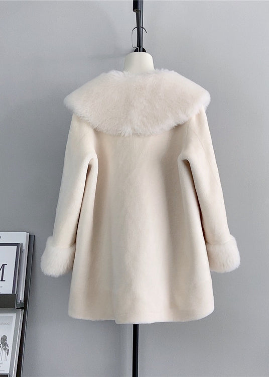 WW | White Square Collar Fuzzy Ball Decorated Wool Coats Winter