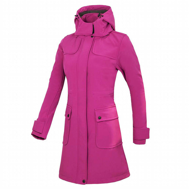 WW |  Lange Wasserdichte Outdoor Regenjacke mit Kapuze für Damen - Perfekt für Outdoor-Aktivitäten