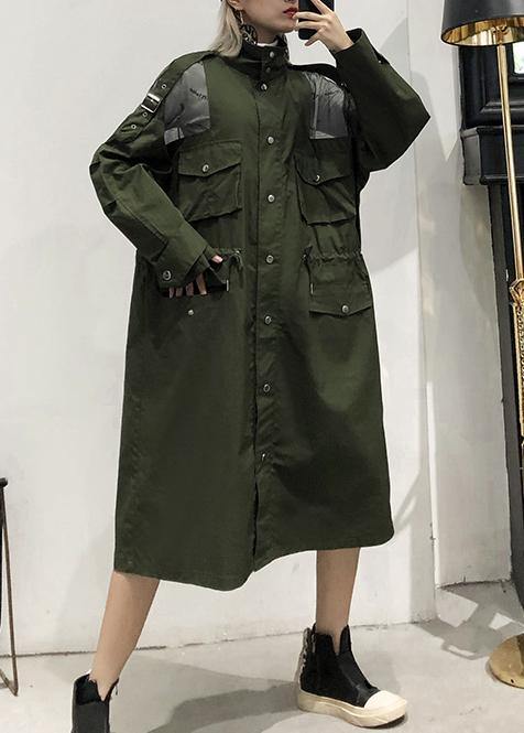 WW | olivgrüner Mantel trendiger Plus-Size langer Revers Kordelzugmäntel