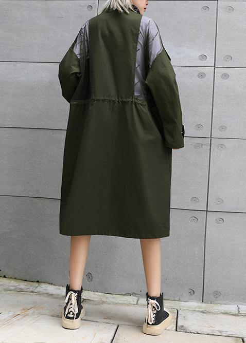 WW | Olive Green Coat Trendy Plus Size Long Lapel Drawstring Coats
