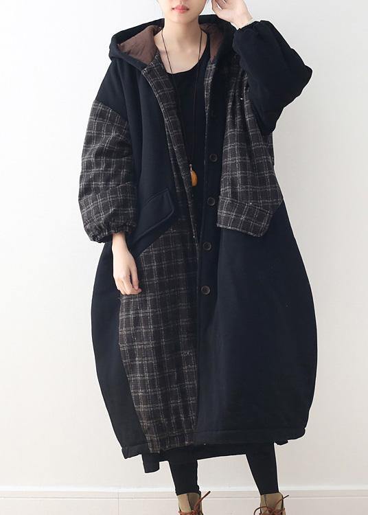WW | schwarze Entenfedern-Mantel Plus-Size Kapuzen-Schneejacken Patchwork dicke Jacken