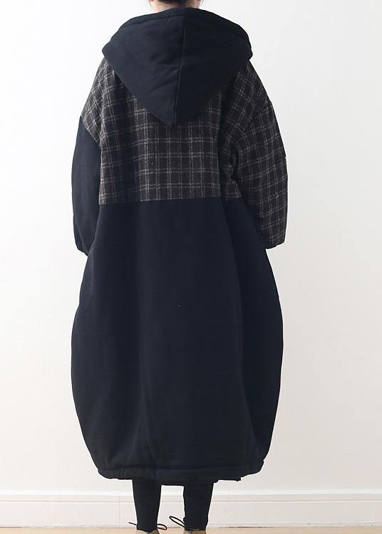 WW | schwarze Entenfedern-Mantel Plus-Size Kapuzen-Schneejacken Patchwork dicke Jacken