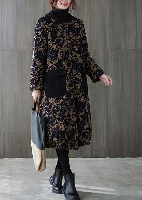 WW | Blue Printed Casual Hooded Snow Jackets with Pockets Overcoat