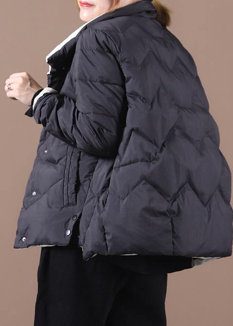 WW | lässige Daunenjacken Mäntel schwarz Stehkragen Taschen warm Wintermantel