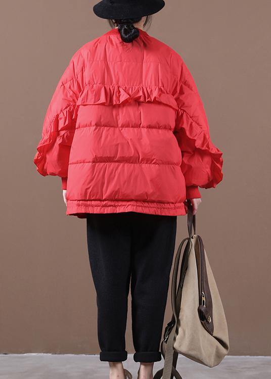 WW | lässige Damen Parka Jacken rot Stehkragen Rüschen warmer Wintermantel